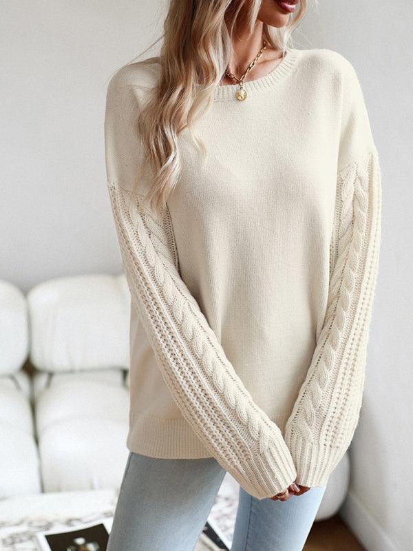 Women's casual round neck long sleeve knitted sweater - 808Lush