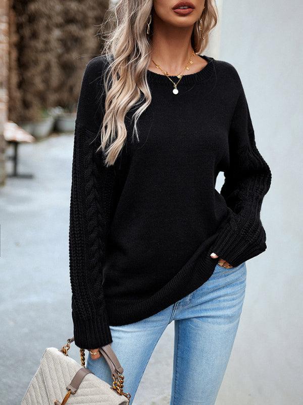 Women's casual round neck long sleeve knitted sweater - 808Lush