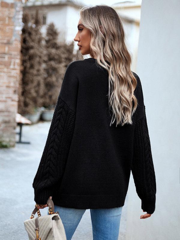 Women's casual round neck long sleeve knitted sweater - 808Lush