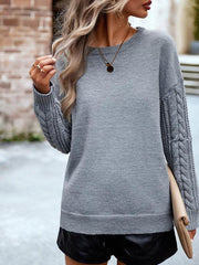 Women's casual round neck long sleeve knitted sweater - 808Lush