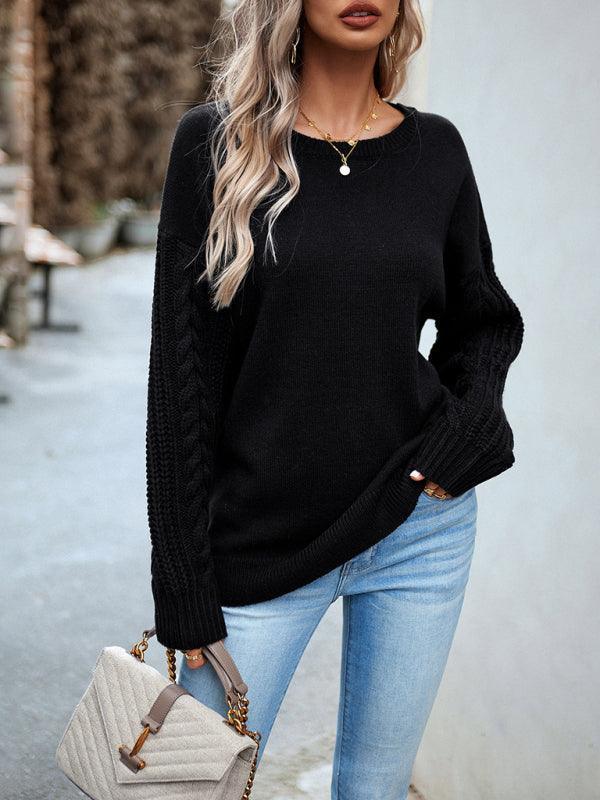 Women's casual round neck long sleeve knitted sweater - 808Lush