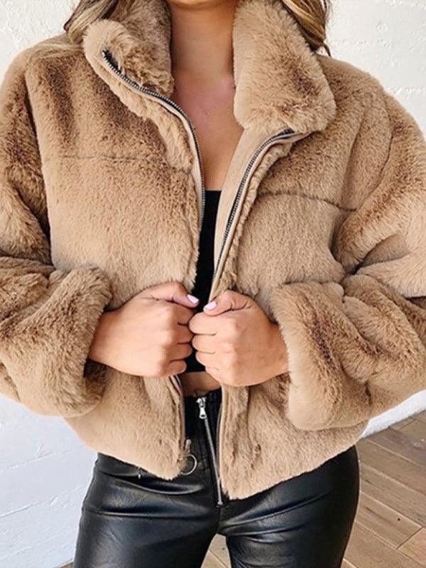 Women's casual zipper cardigan plush warm jacket - 808Lush