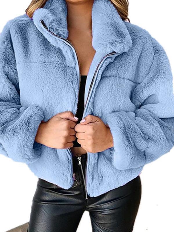 Women's casual zipper cardigan plush warm jacket - 808Lush