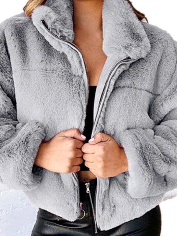 Women's casual zipper cardigan plush warm jacket - 808Lush