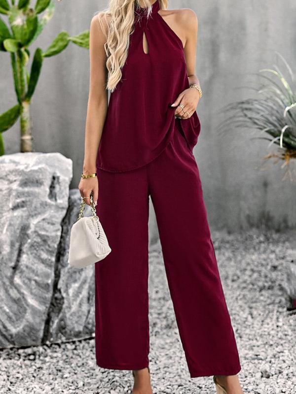 Women's elegant sleeveless tops and straight pants two-piece set - 808Lush