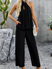 Women's elegant sleeveless tops and straight pants two-piece set - 808Lush