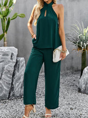 Women's elegant sleeveless tops and straight pants two-piece set - 808Lush