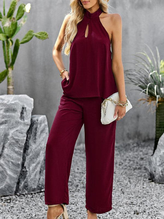 Women's elegant sleeveless tops and straight pants two-piece set - 808Lush