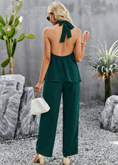 Women's elegant sleeveless tops and straight pants two-piece set - 808Lush