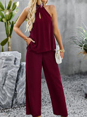 Women's elegant sleeveless tops and straight pants two-piece set - 808Lush