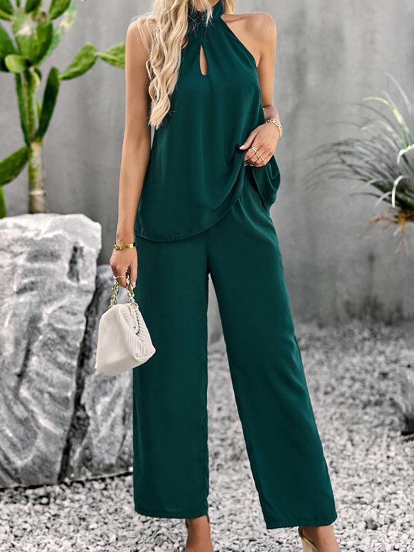 Women's elegant sleeveless tops and straight pants two-piece set - 808Lush