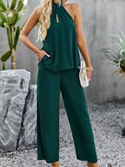 Women's elegant sleeveless tops and straight pants two-piece set - 808Lush