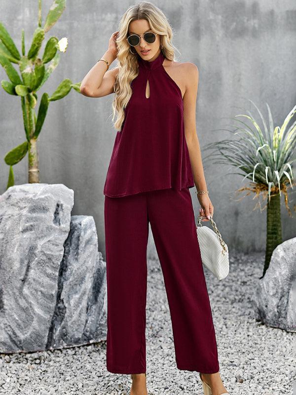 Women's elegant sleeveless tops and straight pants two-piece set - 808Lush