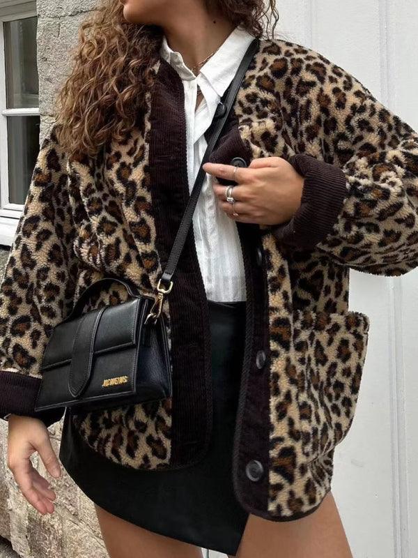 Women's leopard print casual loose long-sleeved coat jacket - 808Lush