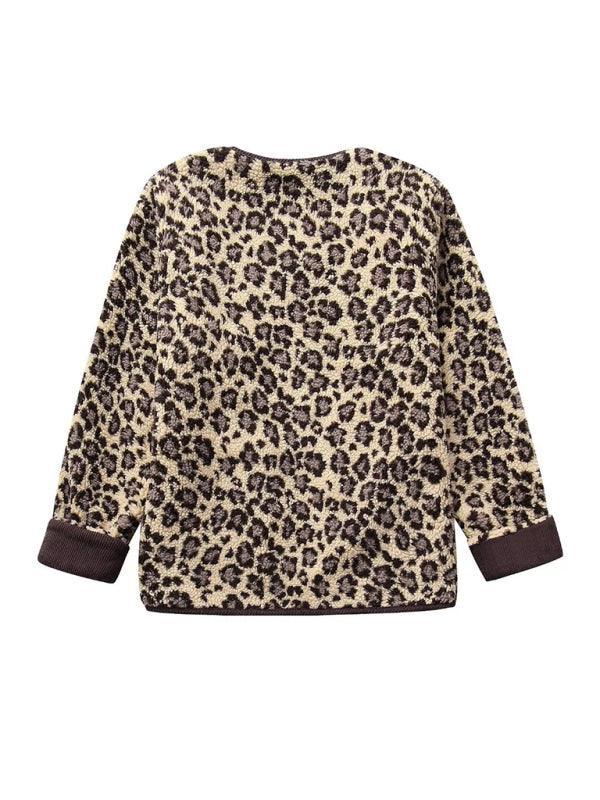 Women's leopard print casual loose long-sleeved coat jacket - 808Lush