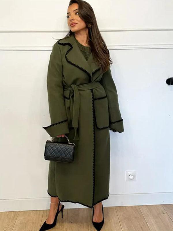 Women's long-sleeved lapel wool lace-up coat - 808Lush