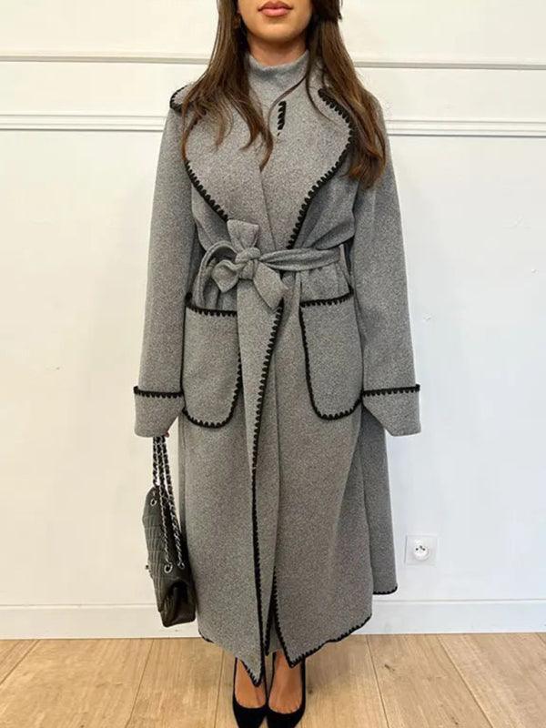 Women's long-sleeved lapel wool lace-up coat - 808Lush