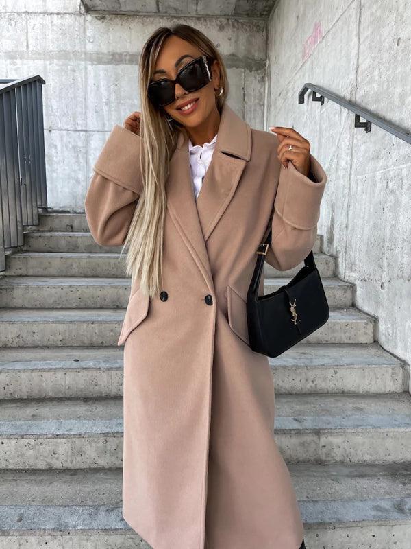 Women's long-sleeved suit collar double-breasted woolen coat top - 808Lush