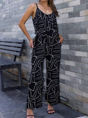 Women's pattern loose suspender long jumpsuit - 808Lush