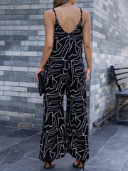 Women's pattern loose suspender long jumpsuit - 808Lush