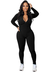 Women's pit-striped zipper sports jumpsuit - 808Lush