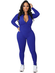 Women's pit-striped zipper sports jumpsuit - 808Lush