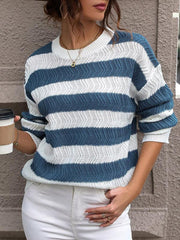 Women's round neck long sleeve striped sweater - 808Lush