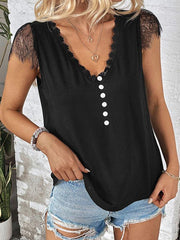 Women's short-sleeved V-neck patchwork lace top - 808Lush