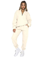 Women's stand-up collar zipper pullover long-sleeved sweatshirt and trousers suit - 808Lush