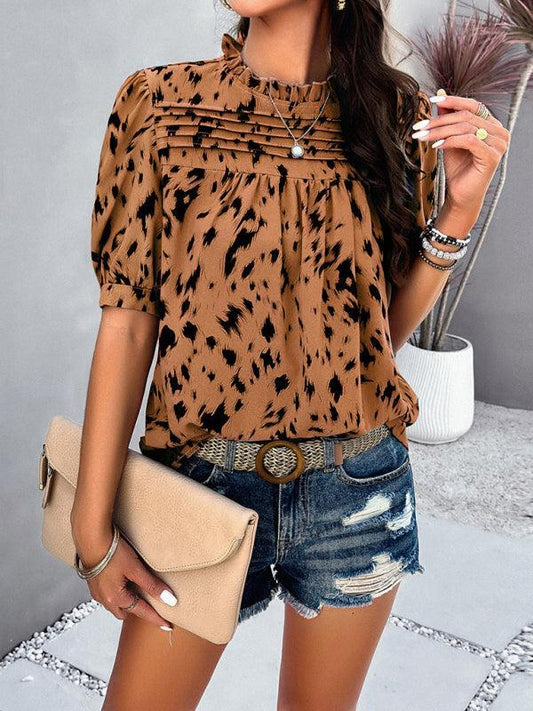 Women's style casual printed short-sleeved pullover top - 808Lush