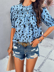 Women's style casual printed short-sleeved pullover top - 808Lush