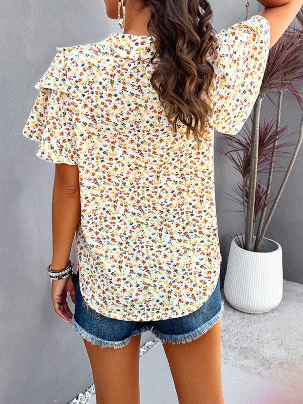 Women's style elegant printed wood ear top - 808Lush