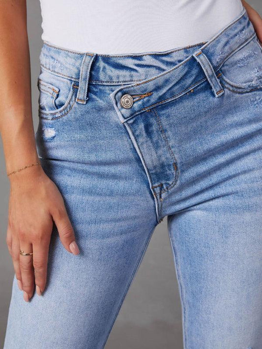 Women's style simple ripped light color casual jeans - 808Lush