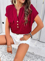 Women's casual jacquard V-neck button top - 808Lush