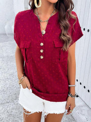 Women's casual jacquard V-neck button top - 808Lush