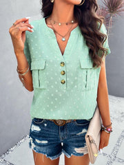 Women's casual jacquard V-neck button top - 808Lush