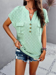 Women's casual jacquard V-neck button top - 808Lush