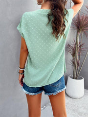 Women's casual jacquard V-neck button top - 808Lush