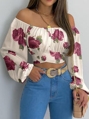 Women's off-shoulder cross strap long sleeve top - 808Lush