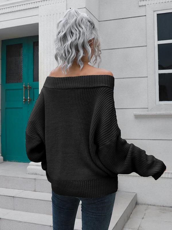 Women's off shoulder sweater with straight neck - 808Lush