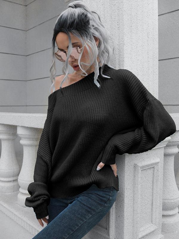 Women's off shoulder sweater with straight neck - 808Lush