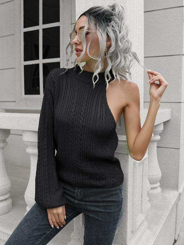 Women's one shoulder off shoulder sweater - 808Lush