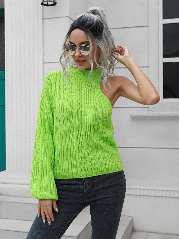 Women's one shoulder off shoulder sweater - 808Lush