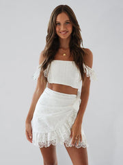 Women's one-shoulder sexy lace tube top skirt two-piece set - 808Lush