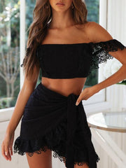 Women's one-shoulder sexy lace tube top skirt two-piece set - 808Lush