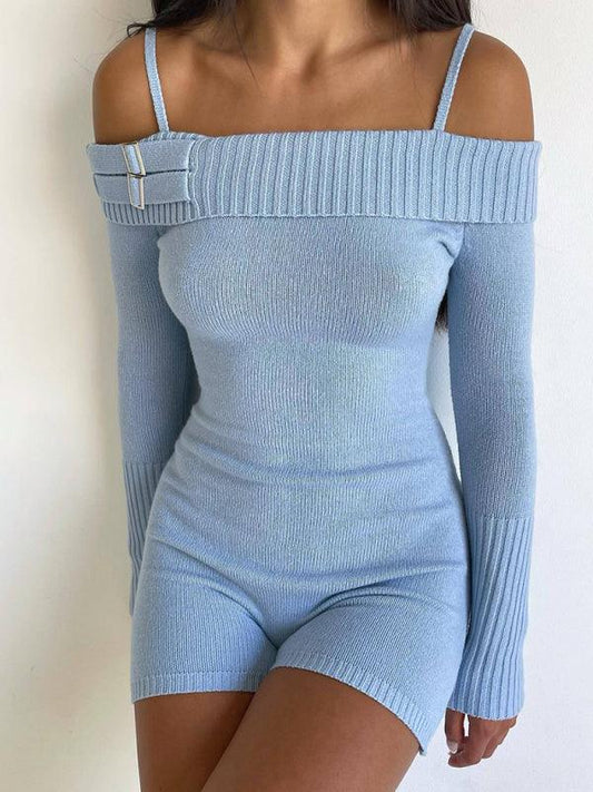Women's one-shoulder suspender slim-fitting sexy high-waisted knitted jumpsuit - 808Lush