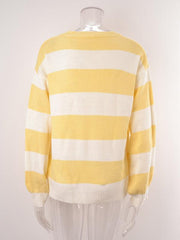 Women's patchwork striped round neck casual knitted sweater - 808Lush