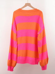 Women's patchwork striped round neck casual knitted sweater - 808Lush