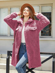 Women's plaid plush button long coat - 808Lush