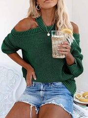 Women's plus size sexy off-shoulder sweater knitted sweater - 808Lush